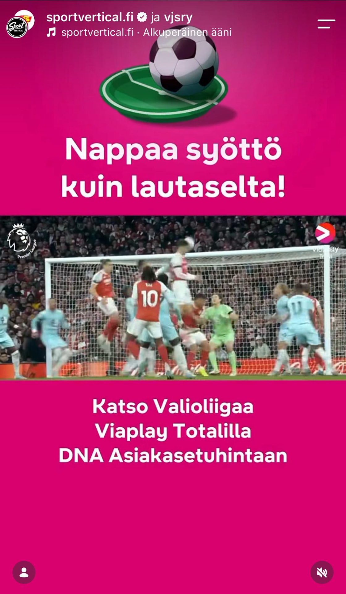 DNA:n Valioliiga-mainos VJS:n Instagram-julkaisussa
